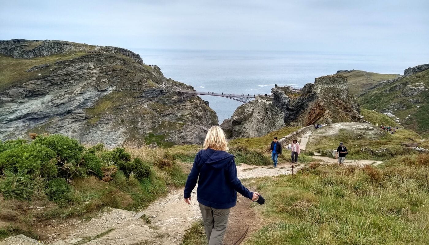 Dog walk along the coastal path at Tintagel in Cornwall