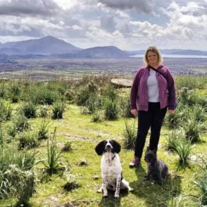 Me and my dog at Finiq, Albania. Views of valley, mountians and sea.