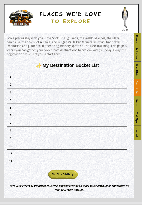 My dog-friendly destination bucklist note book