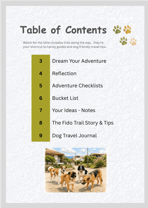 Dog Travel Planner - Table of contents