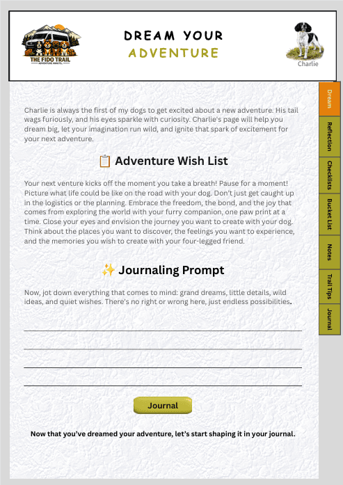 Travelling with my dog dream adventure journal